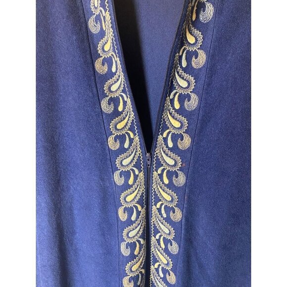 Vintage Sears at Home Robe Zip Up Womens Vneck Blue Soft Long 70s Size XL kaftan - Picture 2 of 3